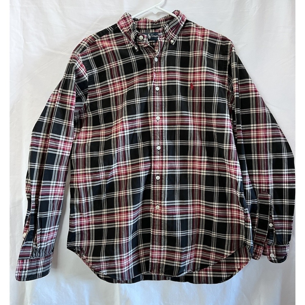 Ralph Lauren Shirt Men's Blue Red Sz L Blue Label Classic Fit Plaid Flannel‎